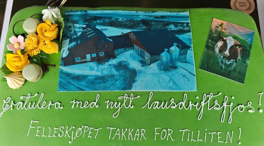 Marsipankake med bilde av fjøset