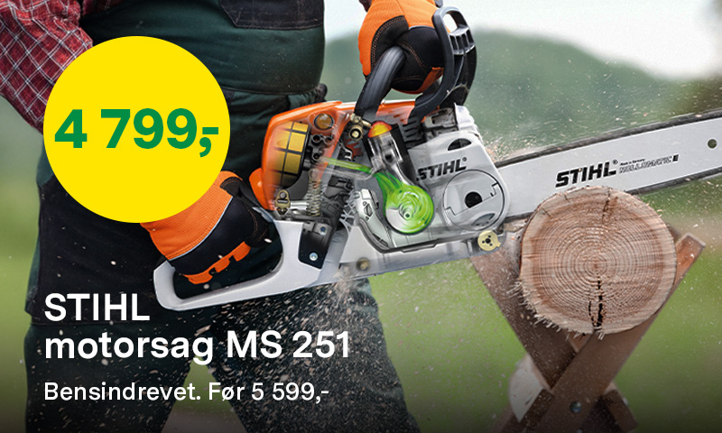 Stihl motorsag MS 251 før 5 599 kr nå 4 799 kr eskl mva