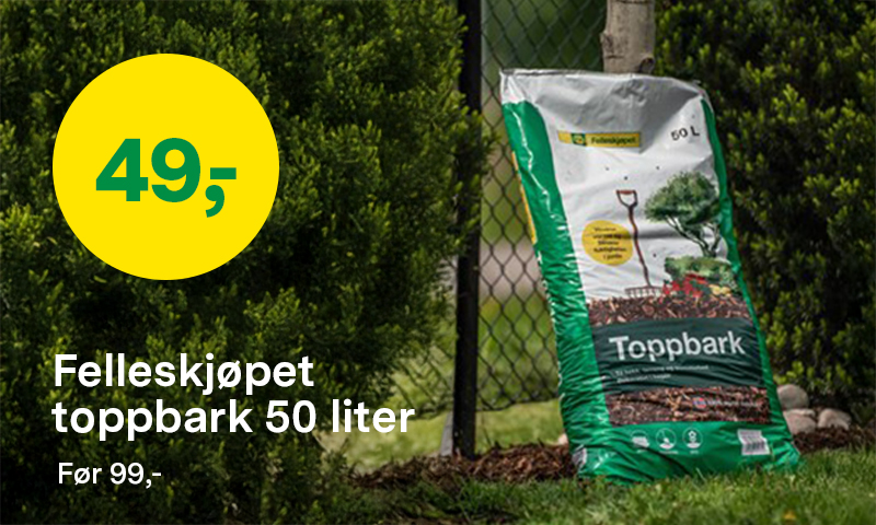 Felleskjøpet toppbark før 99 kr nå 49 kr