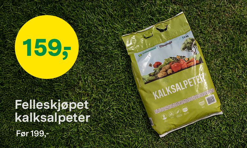 Felleskjøpet kalksalpeter 7,5 kg før 199,- nå 159,-