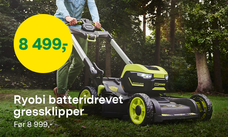 Ryobi batteridrevet gressklipper RY36LMXSP53A-160 36V sett før 8999,- nå 8499,-