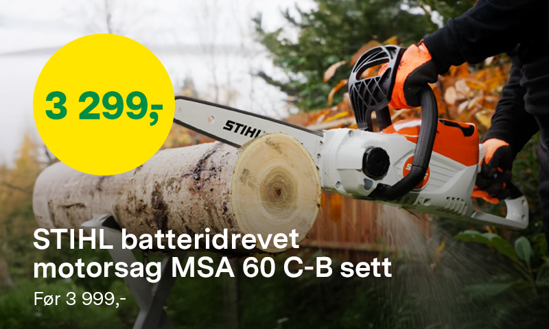 Stihl batteridrevet motorsag MSA 60 C-B med batteri og lader før 3999,- nå 3299,-