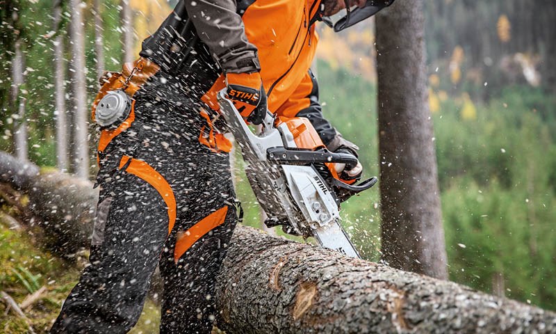 Bilde av motorsager i skogen