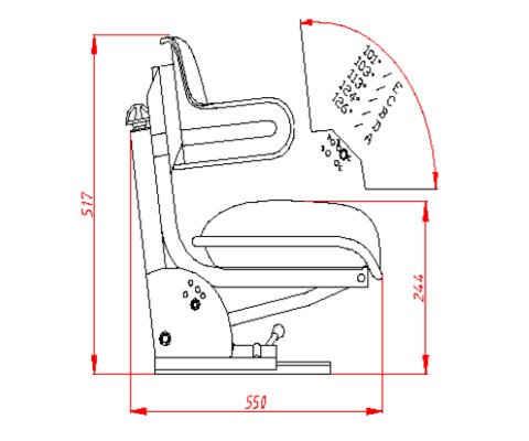 Mekanisk førersete i svart skai