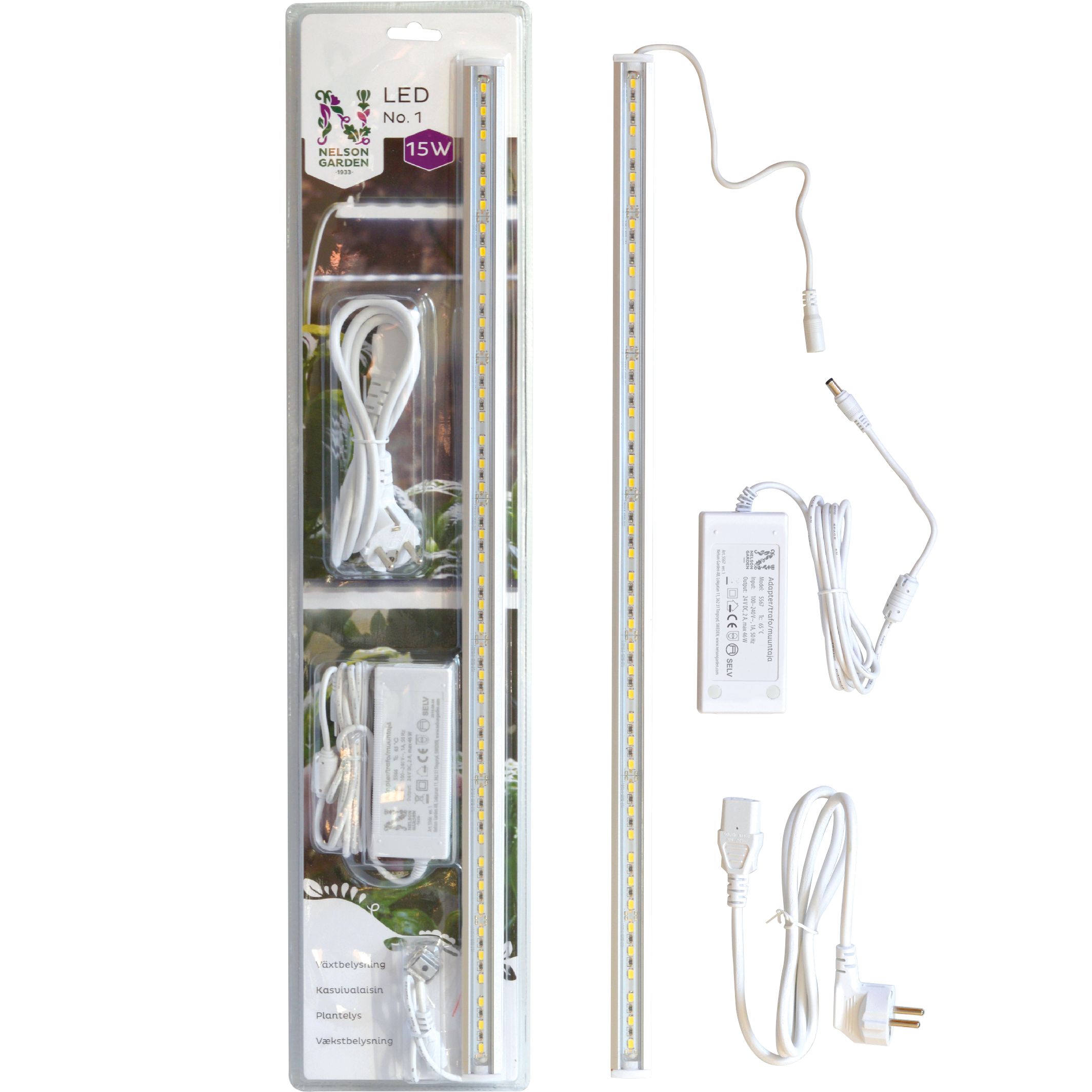 Plantelys LED 15W med adapter