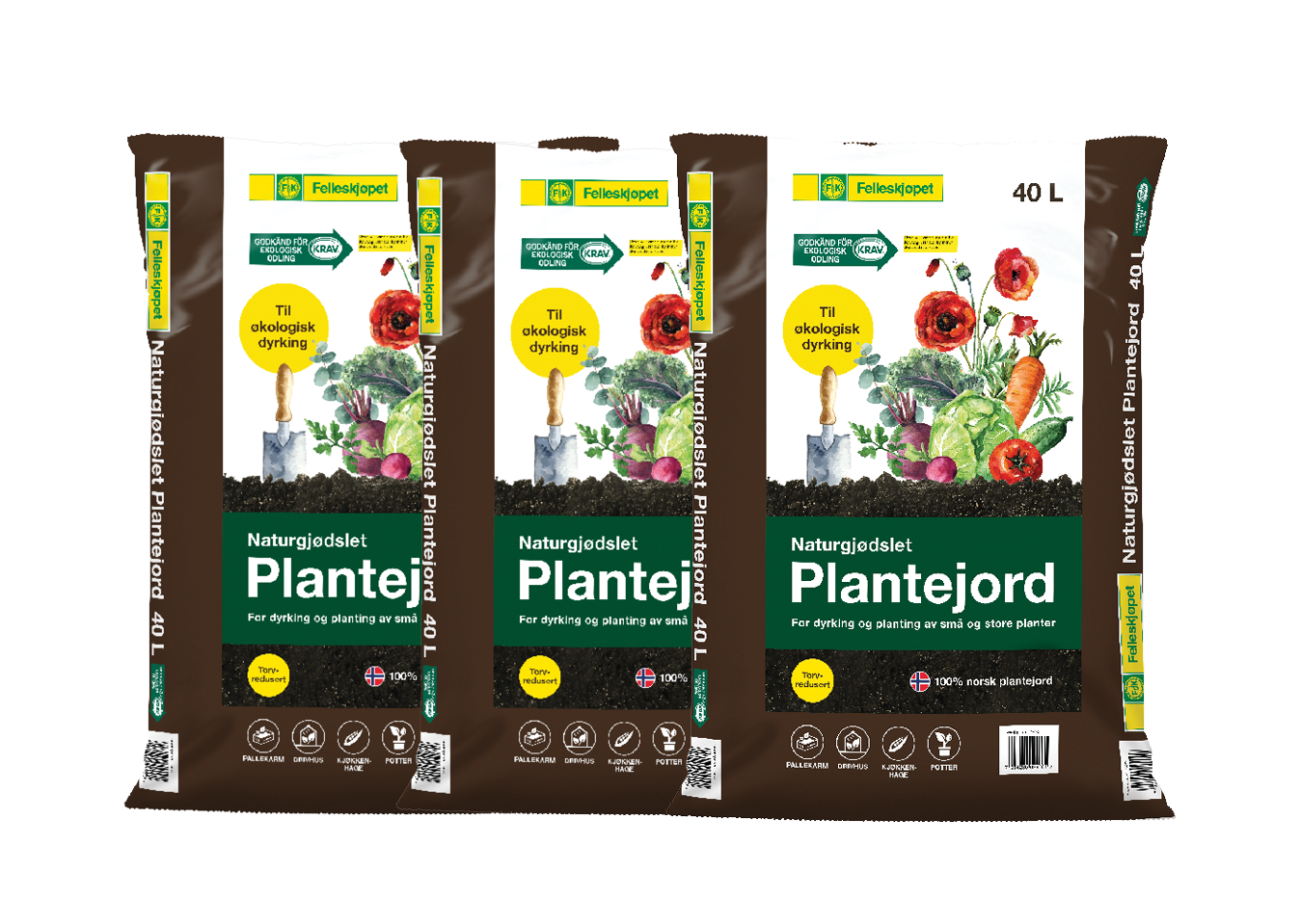 Plantejord naturgjødslet 40 L-3 pk