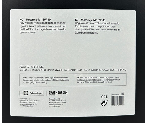 Motorolje mineralsk M 15W-40 20 L