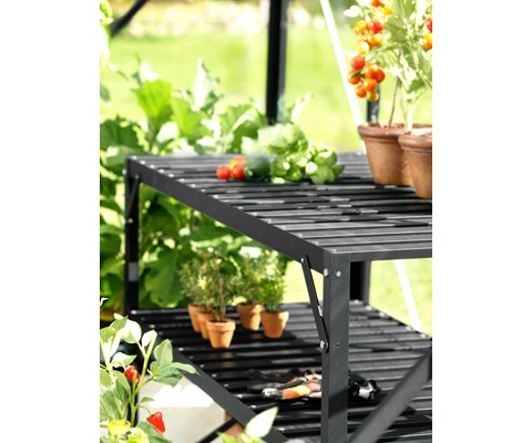 Aluminiumsbord med hylle for drivhus
