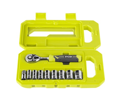 Skralle og hylser 1/4" 10 pk 