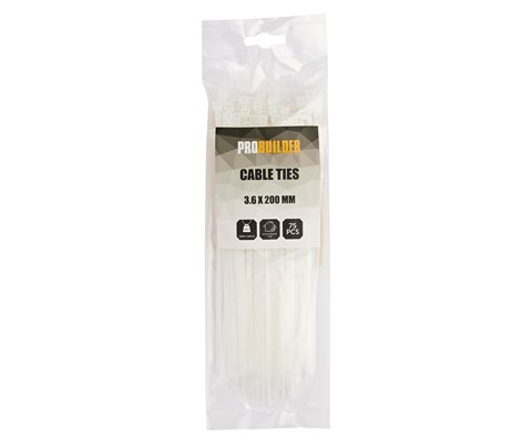Kabelstrips 3,6 x 200 mm 75 stk. hvit