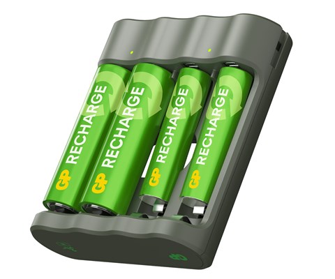 Batterilader med 4 stk batterier