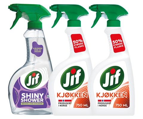 Kit med 1 dusjrengjøringspray og 2 kjøkkenspray