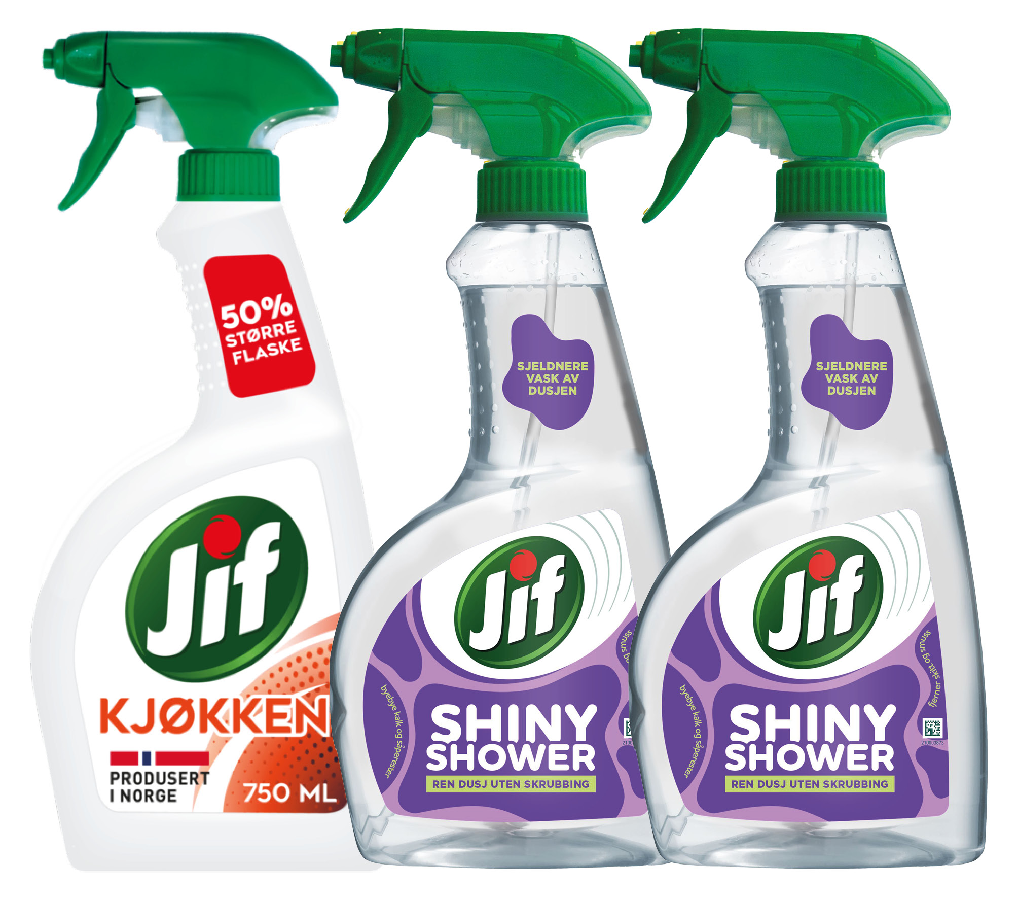 Kit med 1 kjøkkenspray og 2 dusjrengjøringspray