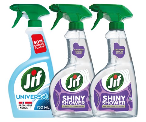 Kit med 1 universalspray og 2 dusjrengjøringspray