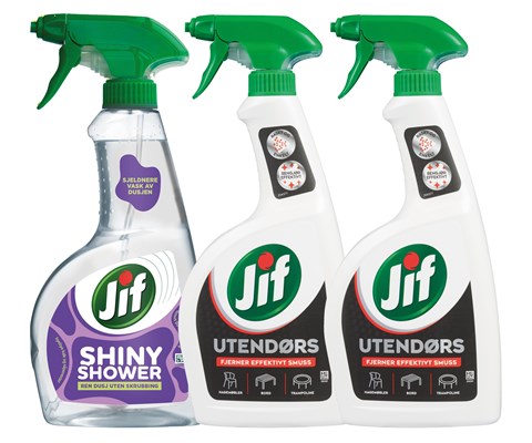 Kit med 1 dusjrengjøringspray og 2 utendørspray