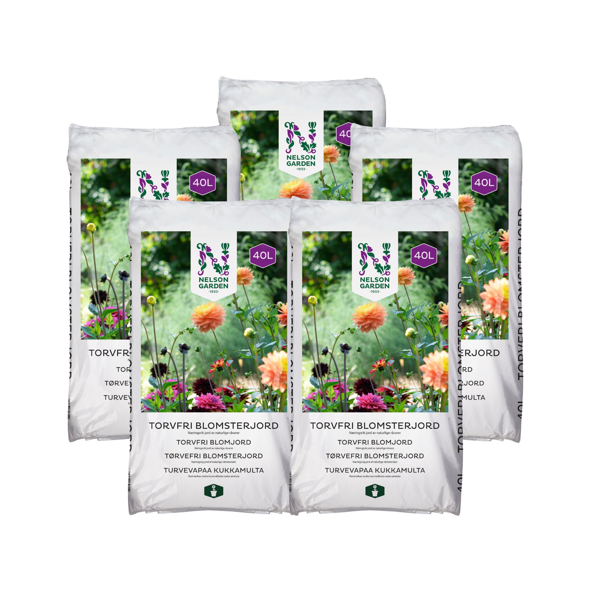 Torvfri blomsterjord 40 L 5 pk