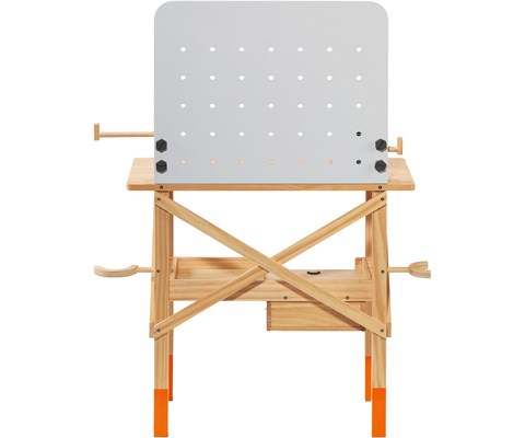 Arbeidsbenk for barn i tre med treleketøy