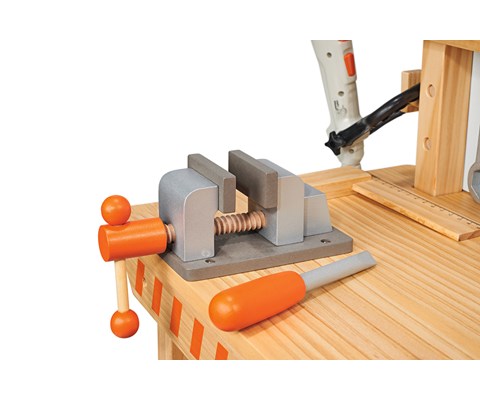 Arbeidsbenk for barn i tre med treleketøy