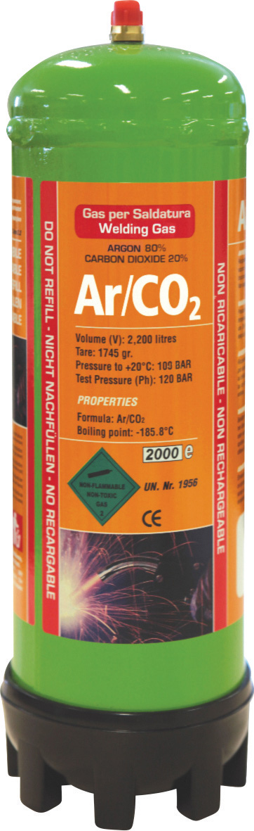 Argon CO2 engangsgassflaske 2.2 L